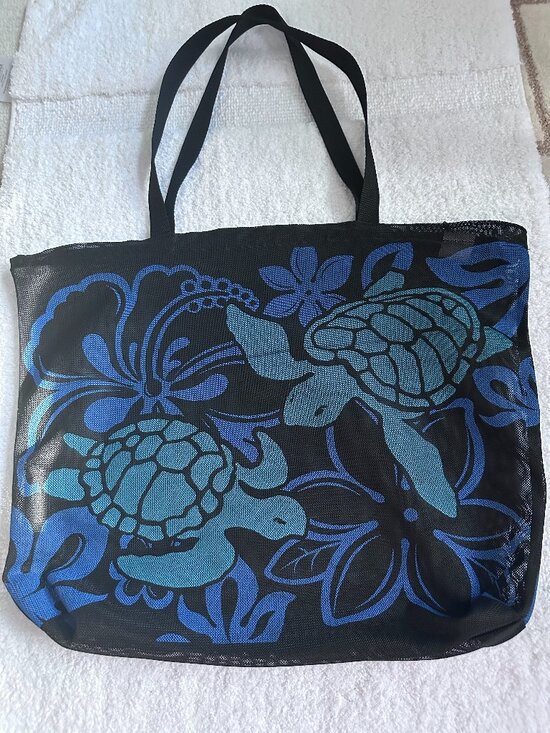 KC Hawaii Handbags - KC Hawaii Beach Tote Bag Large Black Blue Sea Turtle Mesh Zip Reusable